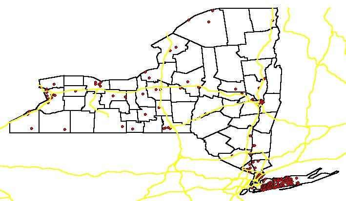 New York State Counties, Major Roads, and Cities